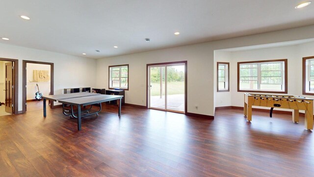 W10559 Hickory Point Rd, Beaver Dam, WI 53916 - recreation room with dark wood-type flooring, recessed lighting, and baseboards