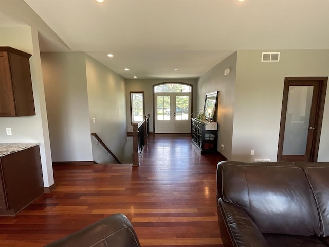 W10559 Hickory Point Rd, Beaver Dam, WI 53916 - foyer entrance with dark wood finished floors, french doors, recessed lighting, and baseboards