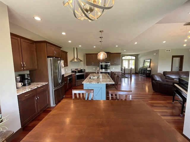 W10559 Hickory Point Rd, Beaver Dam, WI 53916 - dining room with a chandelier, dark wood finished floors, and recessed lighting