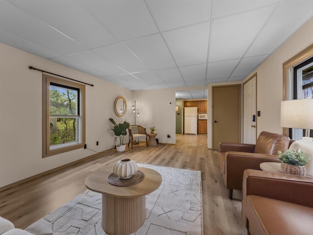 13511 59th St S, Wisconsin Rapids, WI 54494 - living room with light wood finished floors, a drop ceiling, and baseboards