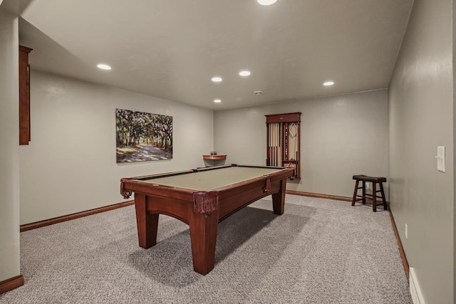 6383 Northwestern Dr, Rhinelander, WI 54501 - recreation room with recessed lighting, baseboards, light carpet, and billiards