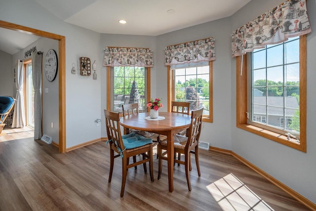 217 Steeple Ct, Johnson Creek, WI 53038 - dining area with plenty of natural light, wood finished floors, baseboards, and recessed lighting