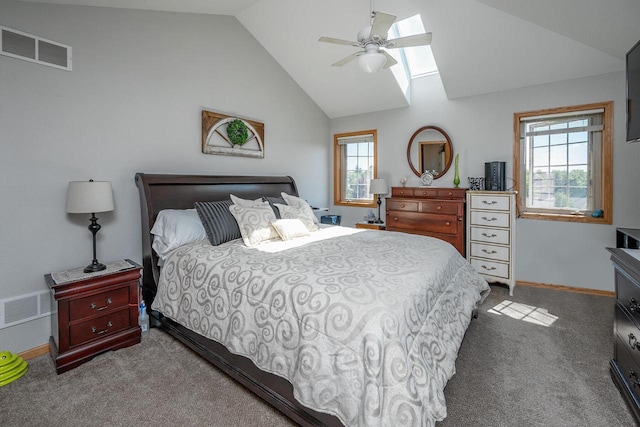 217 Steeple Ct, Johnson Creek, WI 53038 - bedroom with lofted ceiling, a skylight, multiple windows, carpet flooring, and ceiling fan