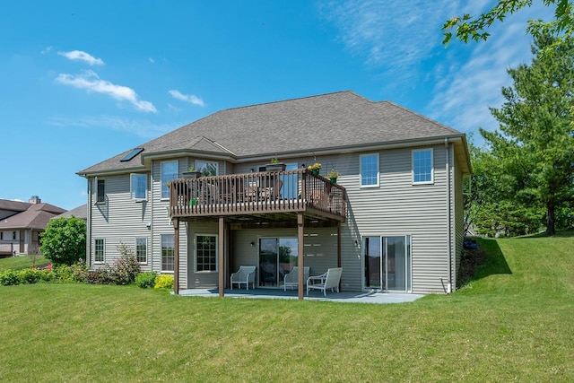 217 Steeple Ct, Johnson Creek, WI 53038 - back of house with a lawn, a wooden deck, and a patio area