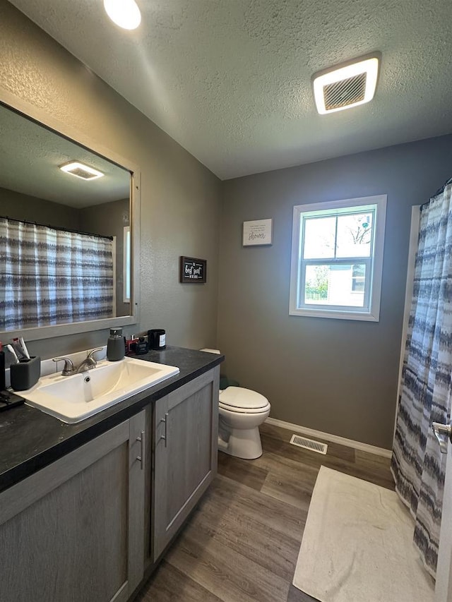 916 S Madison St Unit 9, Waupun, WI 53963 - bathroom with toilet, wood finished floors, vanity, a textured ceiling, and baseboards