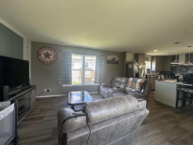 916 S Madison St Unit 9, Waupun, WI 53963 - living room featuring dark wood-type flooring, a textured ceiling, and baseboards