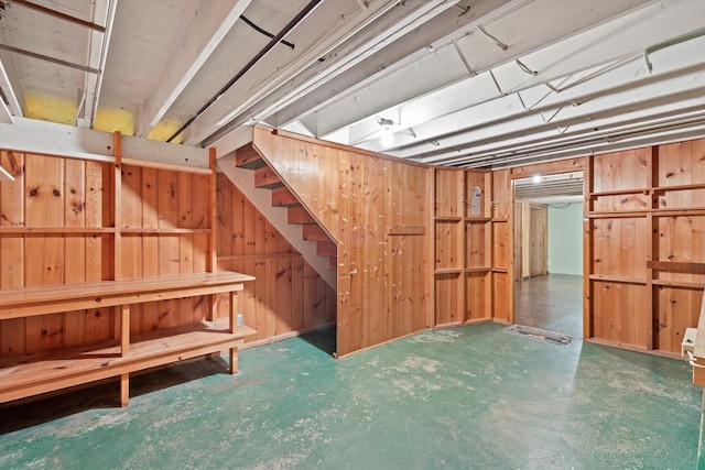 15 Wilson Ave, Fort Atkinson, WI 53538 - unfinished below grade area with stairway and wooden walls
