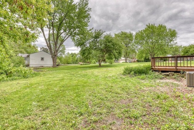 13460 Tremont St, Brookfield, WI 53005 - view of green lawn with a deck and cooling unit