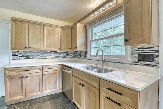 13460 Tremont St, Brookfield, WI 53005 - kitchen with a sink, stainless steel dishwasher, and light brown cabinetry