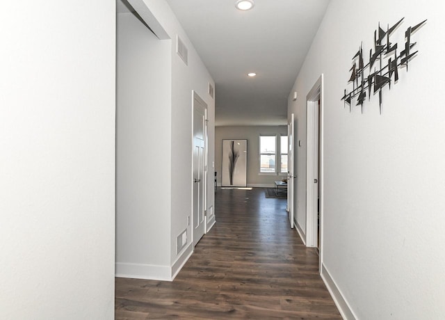 704 River Ridge Drive, Waterford, WI 53185 - hall featuring recessed lighting, dark wood-style flooring, and baseboards