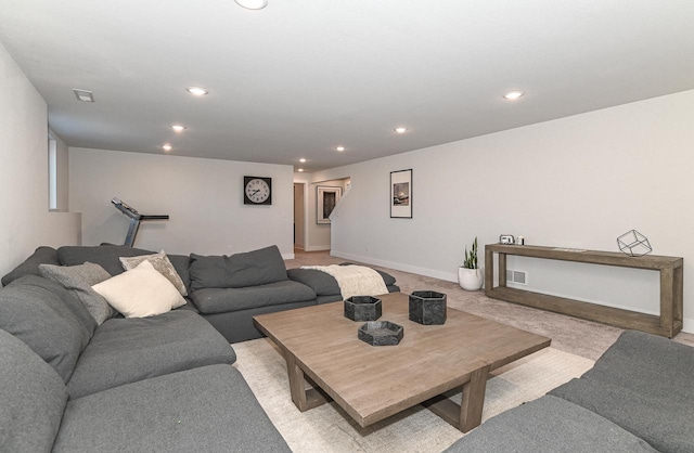 704 River Ridge Drive, Waterford, WI 53185 - living room featuring recessed lighting, baseboards, and light colored carpet