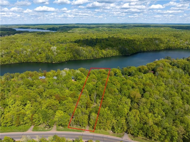 W2847 County Highway B, Sarona, WI 54870 - aerial view of property's location with a forest, a nearby body of water, and property boundaries highlighted