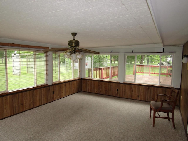 2374 S Park Ave, Beloit, WI 53511 - unfurnished sunroom featuring carpet, healthy amount of natural light, and wooden walls