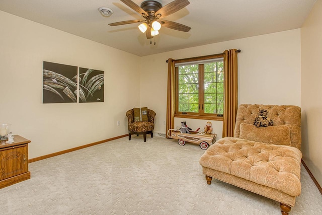 800 Ridge Ave, Platteville, WI 53818 - living area with carpet, ceiling fan, and baseboards