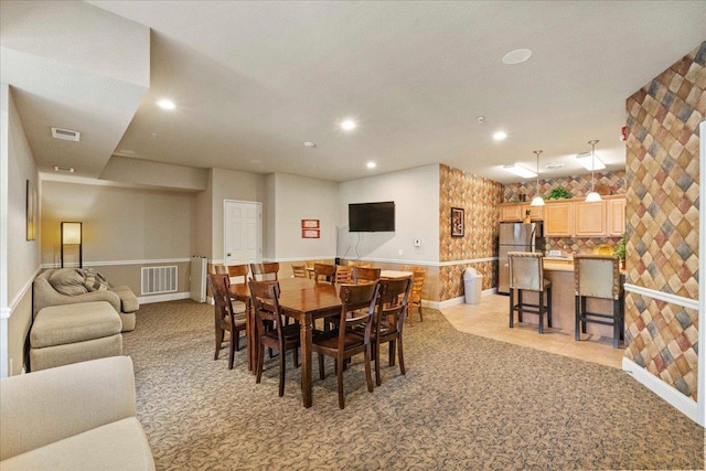 1300 School St Unit 209, Sun Prairie, WI 53590 - dining area featuring recessed lighting, light colored carpet, wallpapered walls, and baseboards