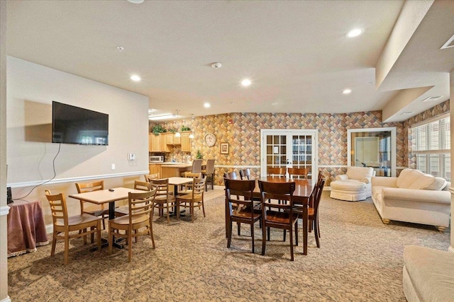 1300 School St Unit 209, Sun Prairie, WI 53590 - dining area featuring recessed lighting, wallpapered walls, and light colored carpet