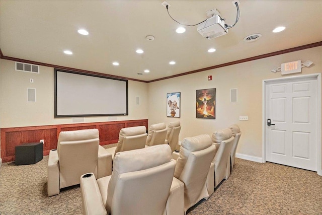 1300 School St Unit 209, Sun Prairie, WI 53590 - home theater with light carpet, crown molding, recessed lighting, and baseboards