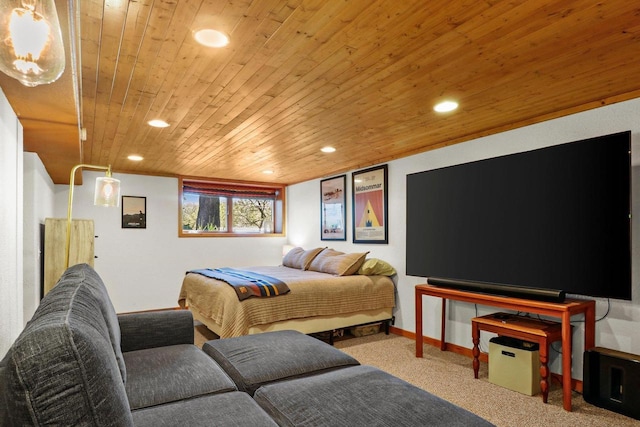202 Lake St, Mount Horeb, WI 53572 - carpeted bedroom with wooden ceiling, recessed lighting, and baseboards