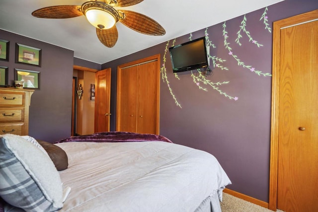 60 Madison Ave, Port Edwards, WI 54469 - carpeted bedroom with baseboards, a closet, and a ceiling fan