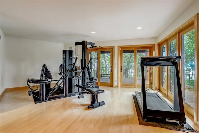 6625 Charles St, Racine, WI 53402 - workout area with healthy amount of natural light, wood finished floors, baseboards, and recessed lighting