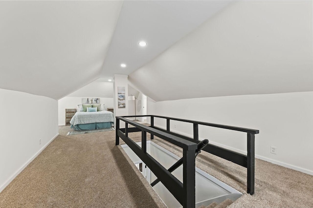 5002 N 24th Pl, Milwaukee, WI 53209 - bedroom featuring carpet floors, vaulted ceiling, baseboards, and recessed lighting