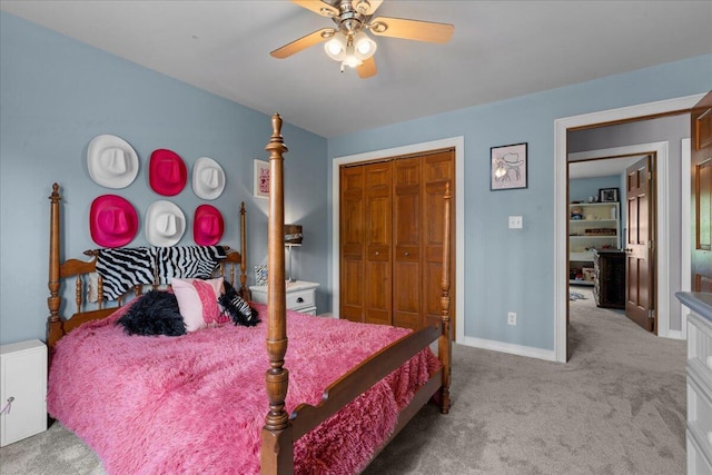 1620 Fieldstone Ln, Howards Grove, WI 53083 - carpeted bedroom with a closet, baseboards, and a ceiling fan