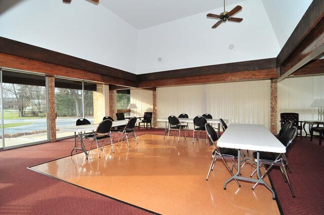 11927 W Appleton Ave Unit 22, Milwaukee, WI 53224 - dining area featuring high vaulted ceiling and ceiling fan