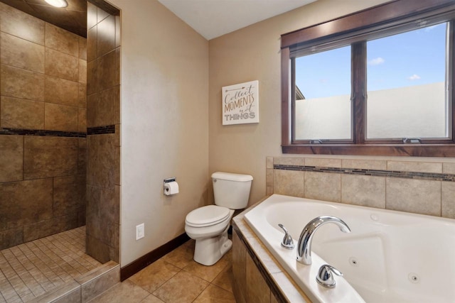 4201 Fieldcrest Dr, Kaukauna, WI 54130 - bathroom with toilet, a jetted tub, tile patterned flooring, baseboards, and tiled shower