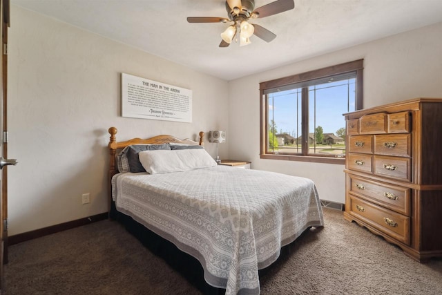 4201 Fieldcrest Dr, Kaukauna, WI 54130 - bedroom with dark carpet, baseboards, and ceiling fan