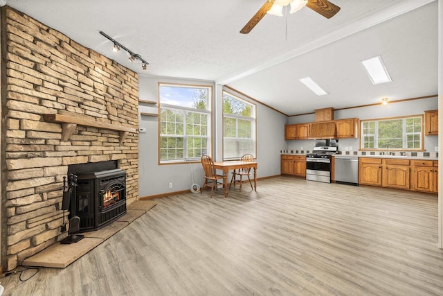 8401 4th Ave, Almond, WI 54909 - kitchen featuring appliances with stainless steel finishes, a sink, light wood-style flooring, track lighting, and light countertops