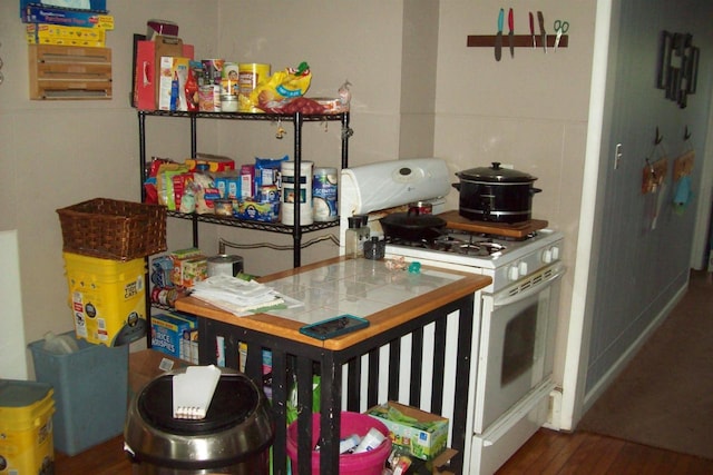 N5795 County Road A, Deerbrook, WI 54424 - kitchen featuring white range with gas cooktop and wood finished floors