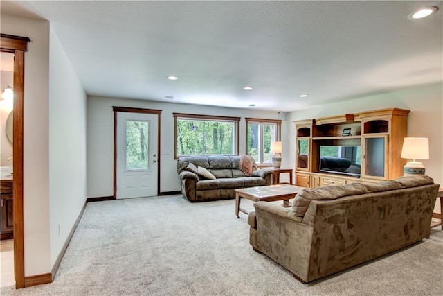 4708 Abbey Rd, Eau Claire, WI 54701 - living room featuring carpet flooring, baseboards, and recessed lighting