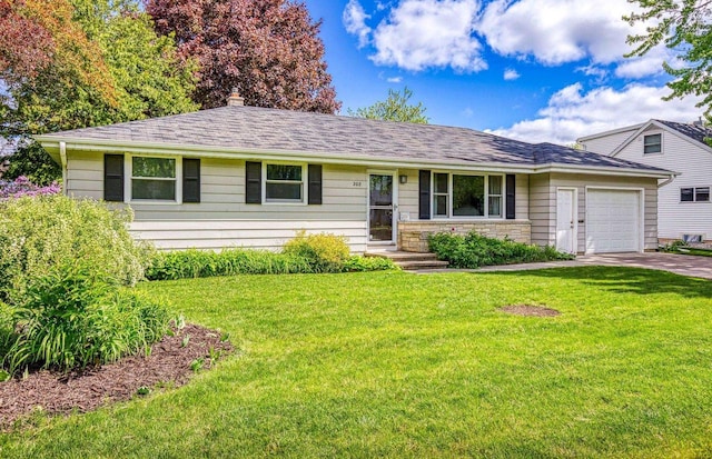 208 Edgewood Dr, Neenah, WI 54956 - single story home featuring an attached garage, concrete driveway, a front yard, and a chimney