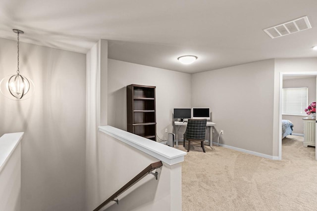 4857 Suelo Rd, Fitchburg, WI 53711 - office with carpet, baseboards, and a chandelier