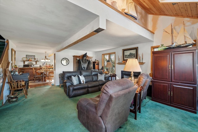 N53W34956 Rd B, Okauchee, WI 53069 - living area featuring carpet floors and a chandelier