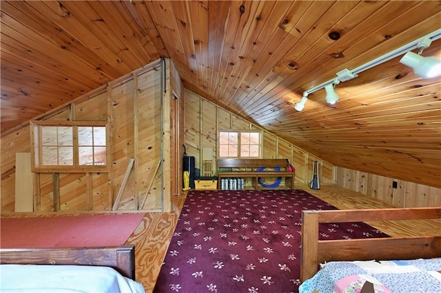 82912 Augustine Rd, Glidden, WI 54527 - bedroom featuring wood walls, vaulted ceiling, and wooden ceiling