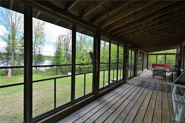 82912 Augustine Rd, Glidden, WI 54527 - unfurnished sunroom featuring a water view and lofted ceiling