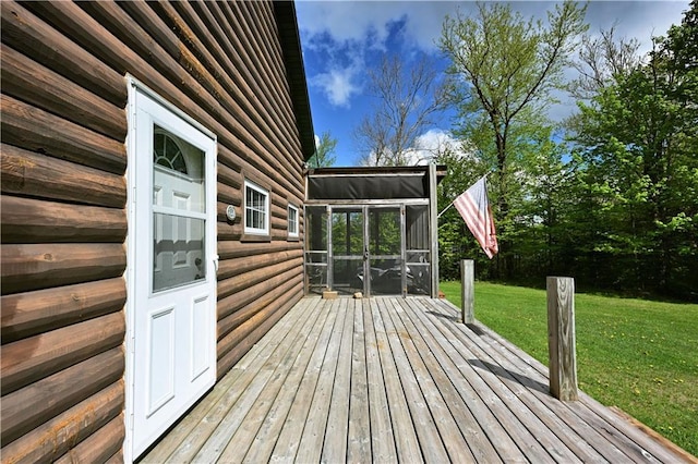 82912 Augustine Rd, Glidden, WI 54527 - wooden terrace featuring a sunroom and a yard