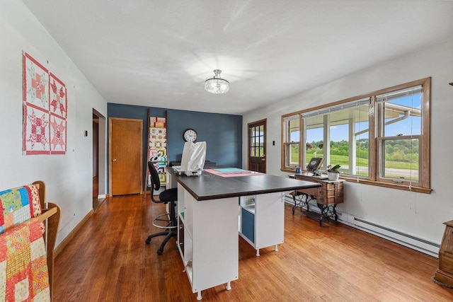 N3504 State Rd 80, Elroy, WI 53929 - home office with a baseboard radiator, wood finished floors, a chandelier, and baseboards