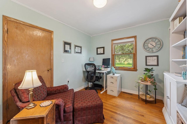 N3504 State Rd 80, Elroy, WI 53929 - office area featuring light wood finished floors, baseboards, and crown molding