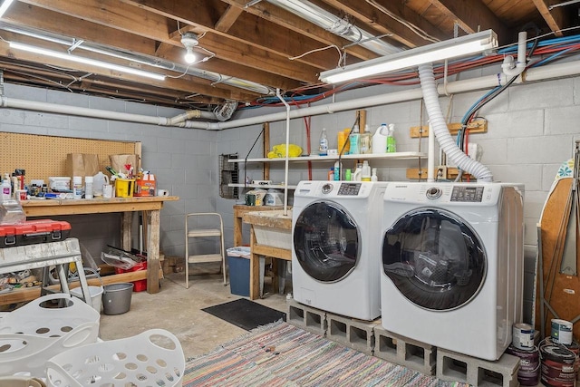 N3504 State Rd 80, Elroy, WI 53929 - washroom featuring independent washer and dryer and concrete block wall