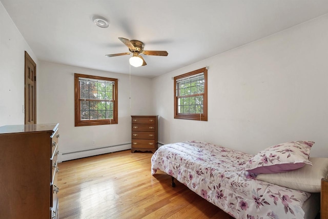 108 S Clay St, De Pere, WI 54115 - bedroom with baseboard heating, light wood finished floors, and a ceiling fan