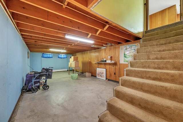 108 S Clay St, De Pere, WI 54115 - basement featuring stairway and baseboard heating