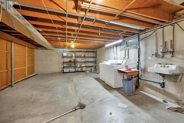 108 S Clay St, De Pere, WI 54115 - unfinished below grade area with separate washer and dryer and a sink