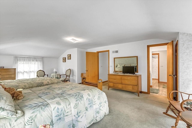 1416 Lake Dr, South Milwaukee, WI 53172 - bedroom featuring lofted ceiling, light carpet, and baseboards