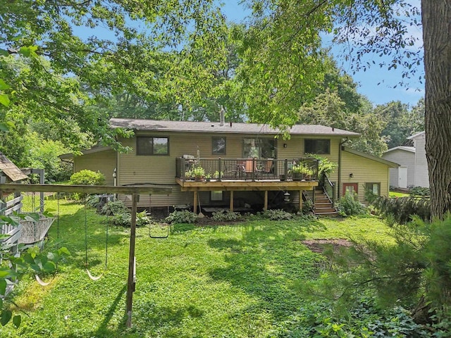 3604 Glenn Ln, Middleton, WI 53562 - back of property with a wooden deck, a yard, and stairway