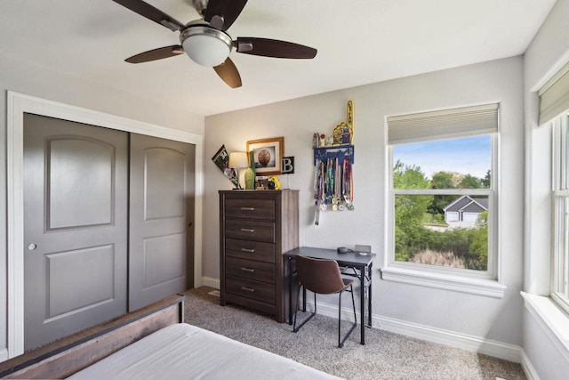 417 Champlain Dr, Johnson Creek, WI 53038 - bedroom with carpet flooring, baseboards, ceiling fan, and an office area