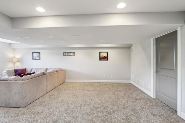 417 Champlain Dr, Johnson Creek, WI 53038 - living area with carpet flooring, baseboards, and recessed lighting
