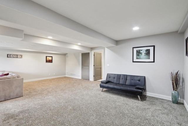 417 Champlain Dr, Johnson Creek, WI 53038 - living area with carpet flooring, recessed lighting, and baseboards