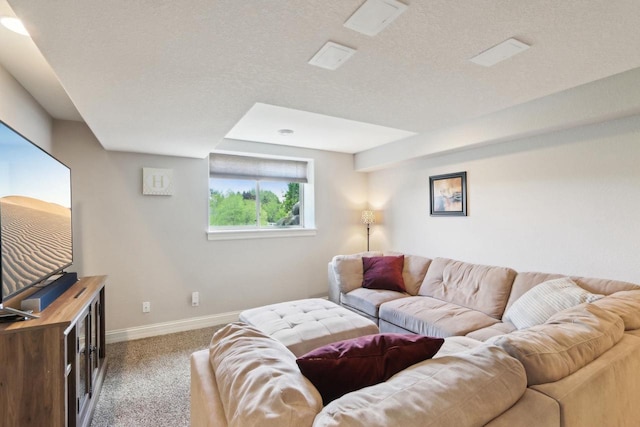 417 Champlain Dr, Johnson Creek, WI 53038 - carpeted living room with baseboards and a textured ceiling